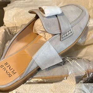 Donald Pliner Gray Suede mules.